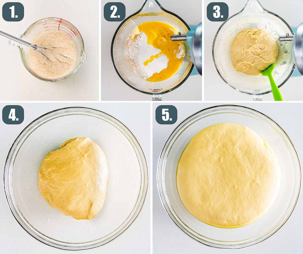 detailed process shots showing how to make dough for malasadas.