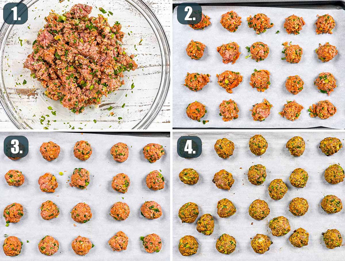 process shots showing how to make turkey meatballs.