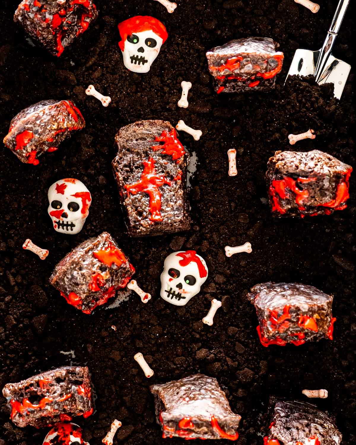 tombstone cakes in a graveyard.