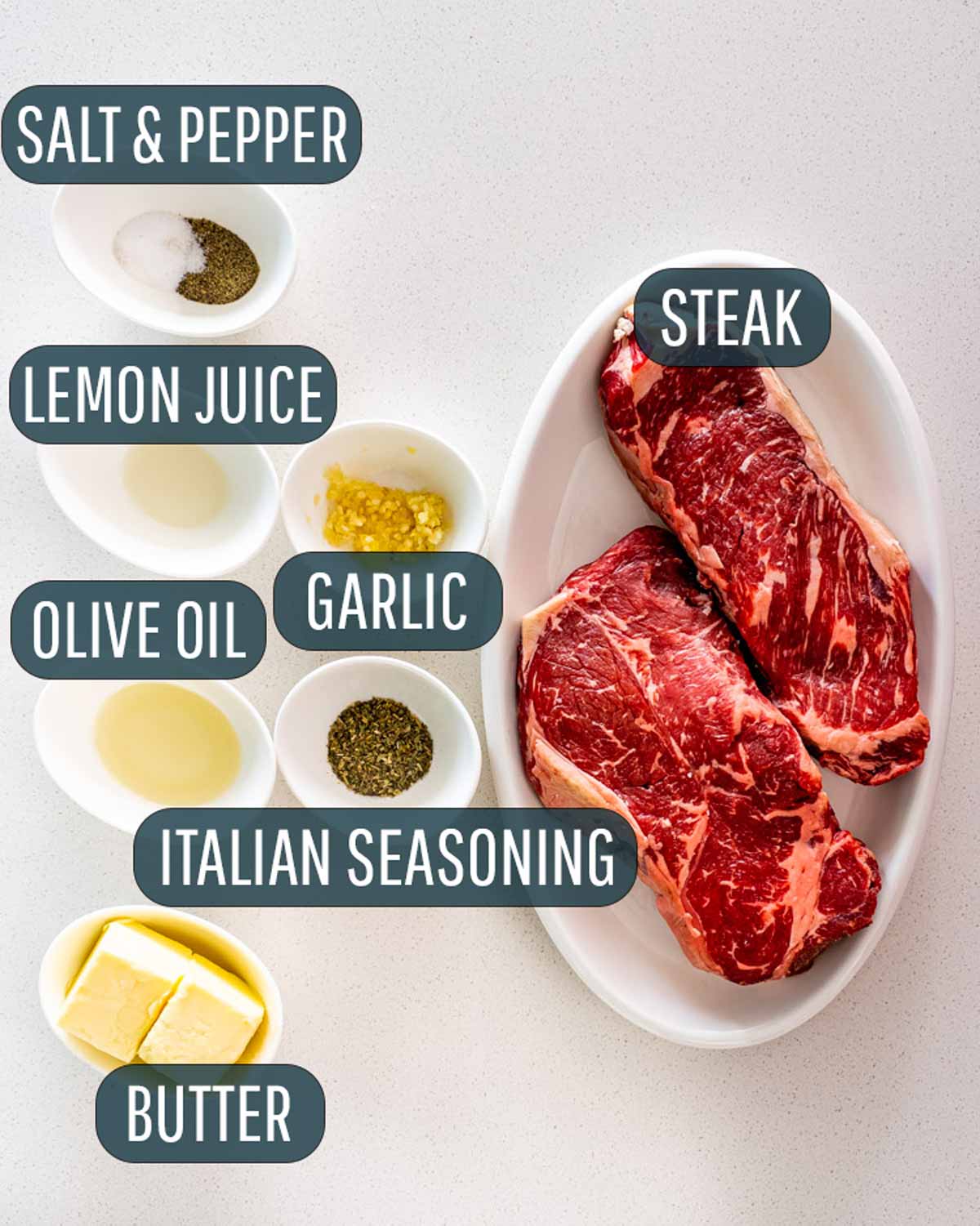 ingredients needed to make steak with compound butter in an air fryer.