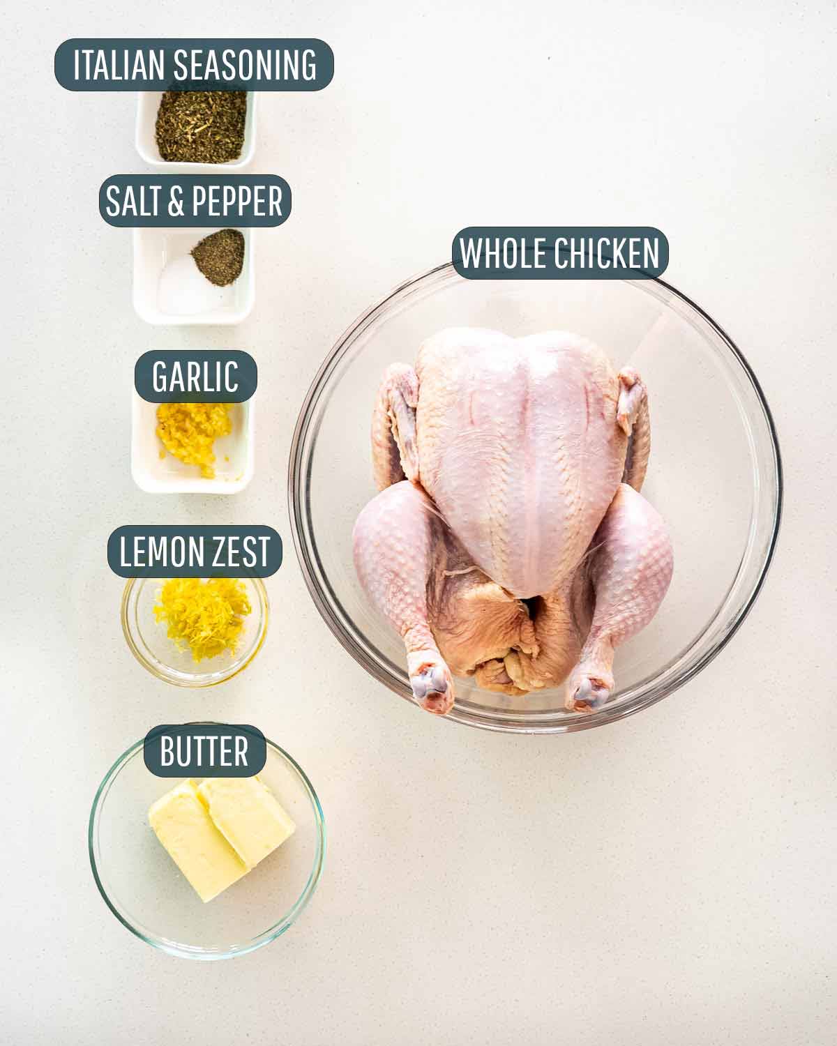 ingredients needed to make roast chicken with compound butter.