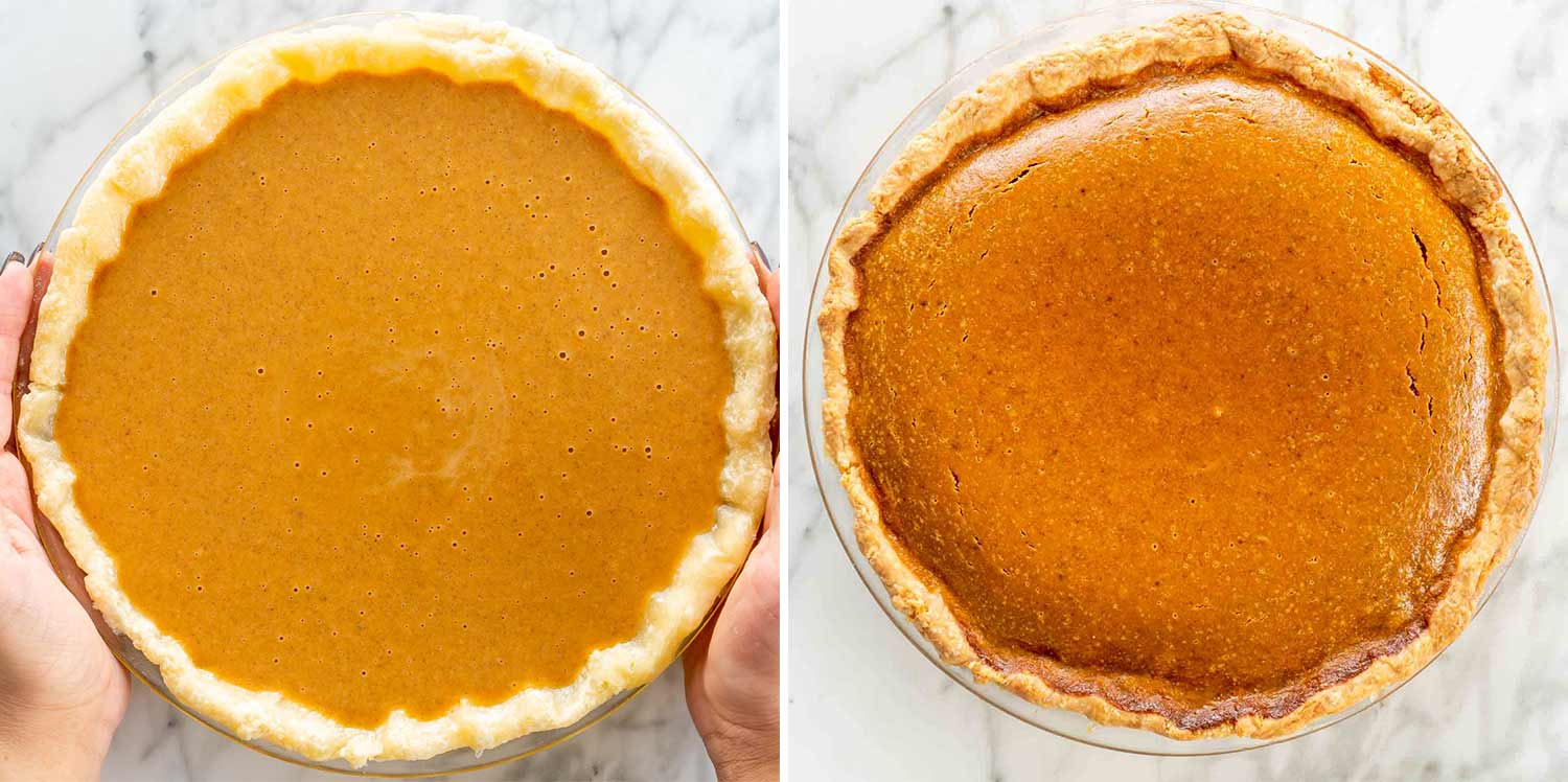 process shots showing how to make pumpkin pie.