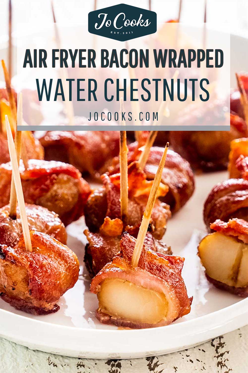 pin for air fryer bacon wrapped water chestnuts.