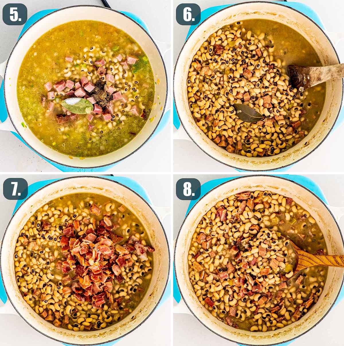 process shots showing how to cook black eyed peas.