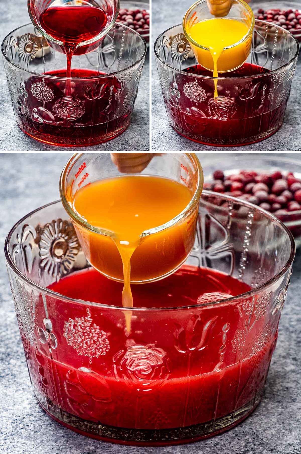 process shots showing how to make christmas punch.