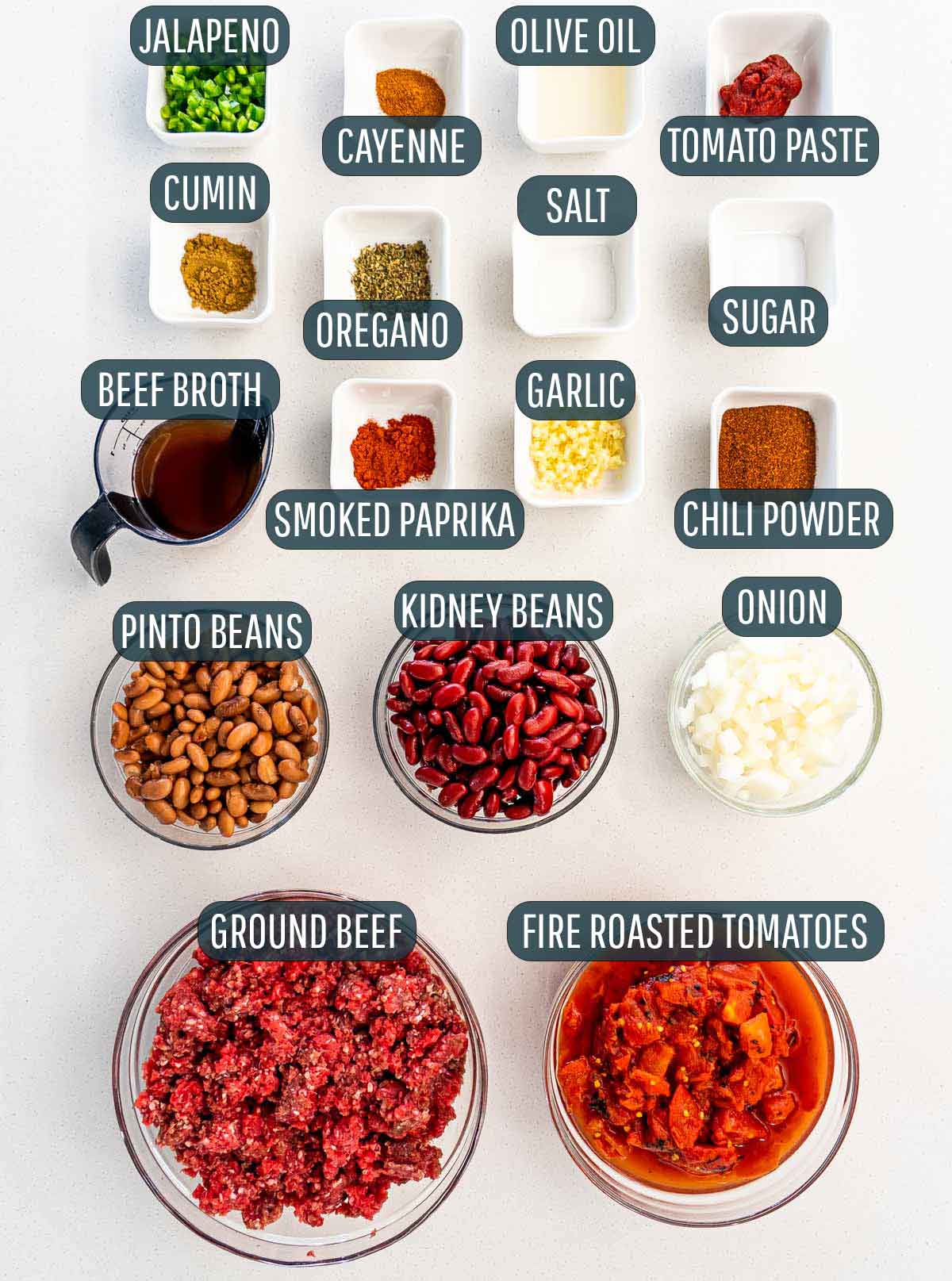 overhead shot of all the ingredients needed to make instant pot chili.