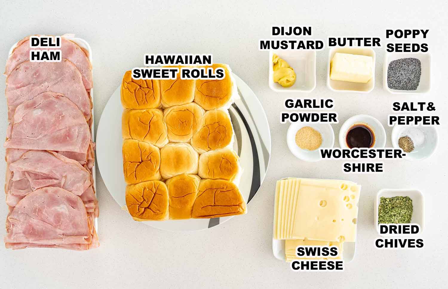 ingredients you'll need to make ham and cheese sliders.