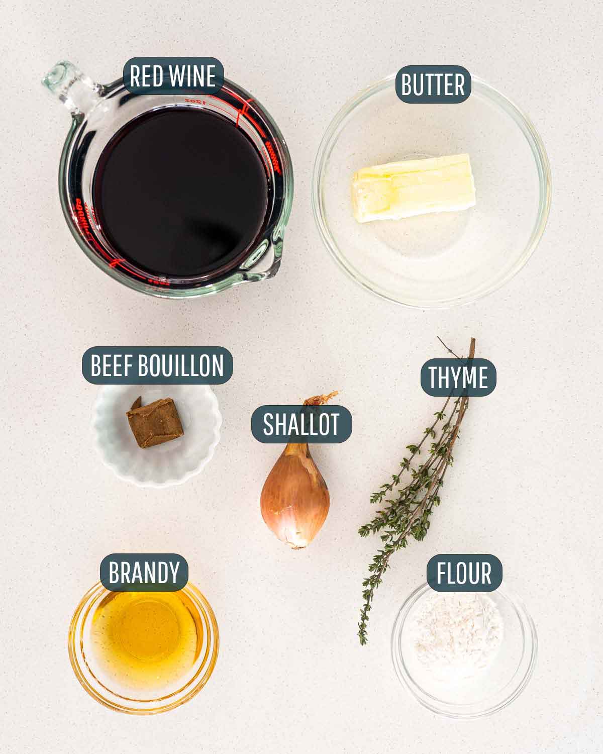 ingredients needed to make a reduced red wine sauce.