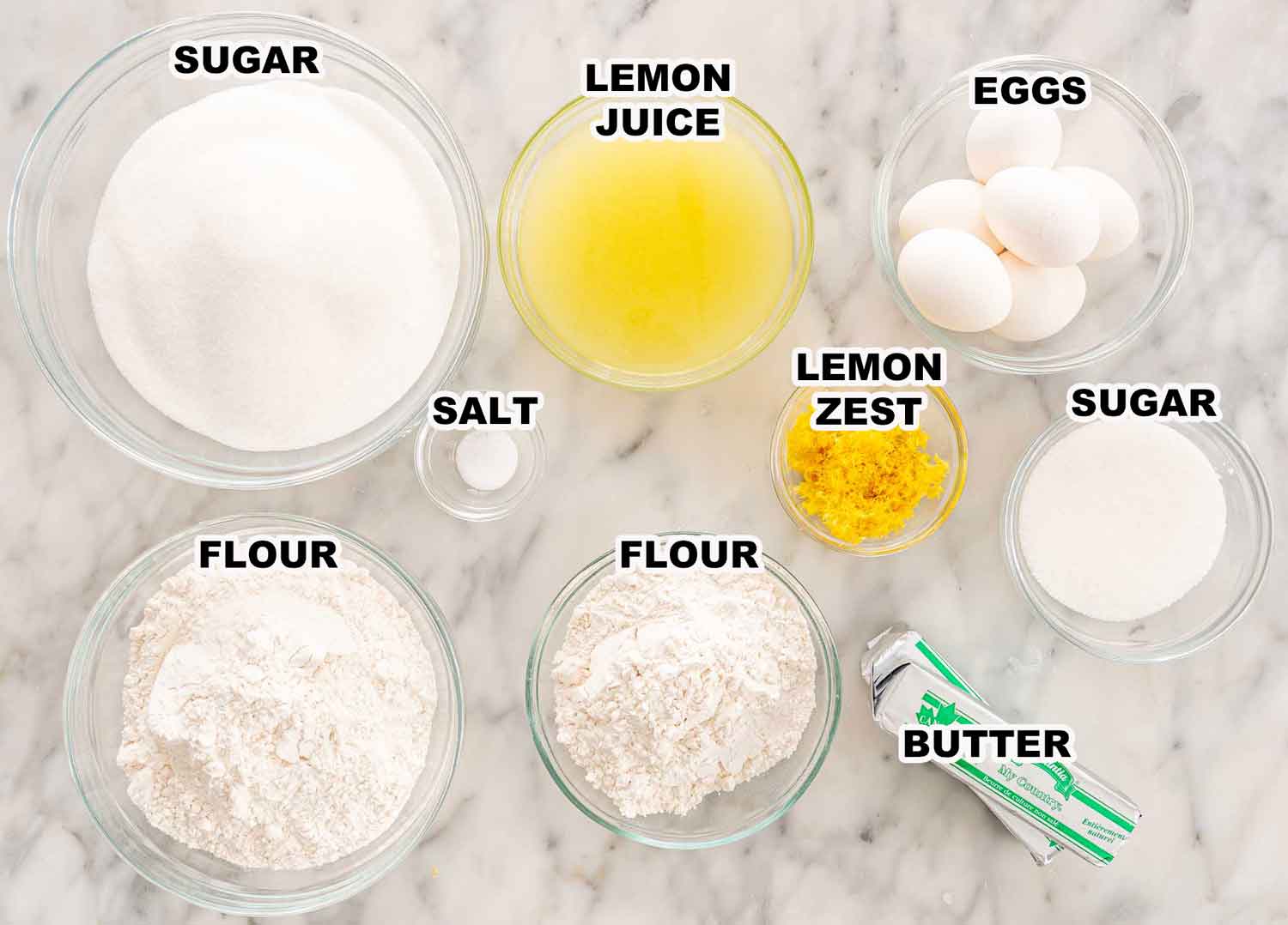 ingredients needed to make lemon bars.