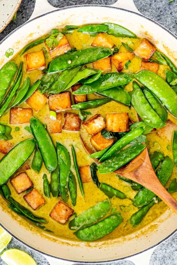 freshly made thai inspired green curry tofu.