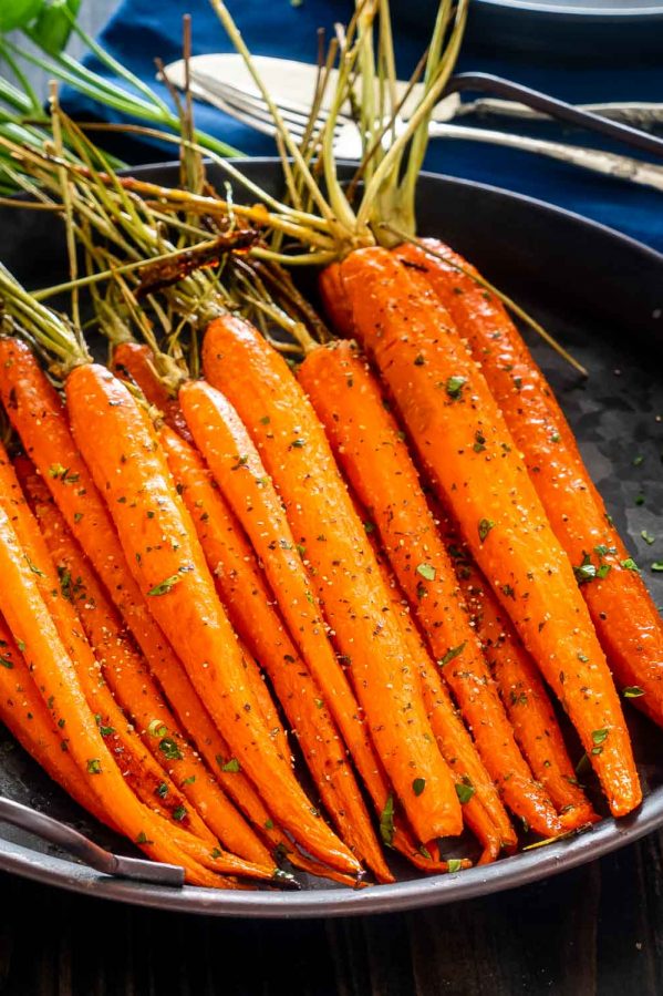 freshly made honey roasted carrots on a plate.