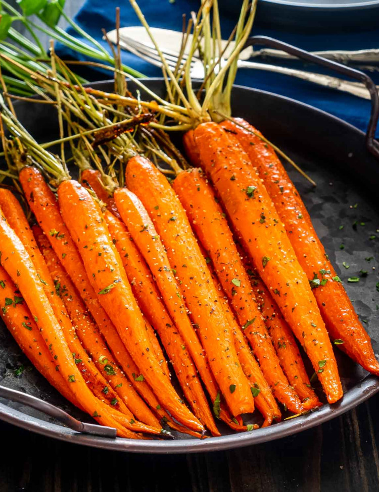 freshly made honey roasted carrots on a plate.