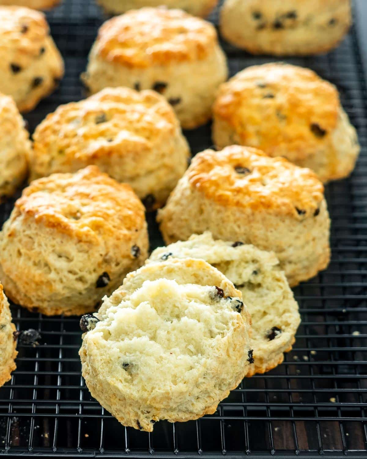 freshly baked irish scones cooling off on a cooling rack.