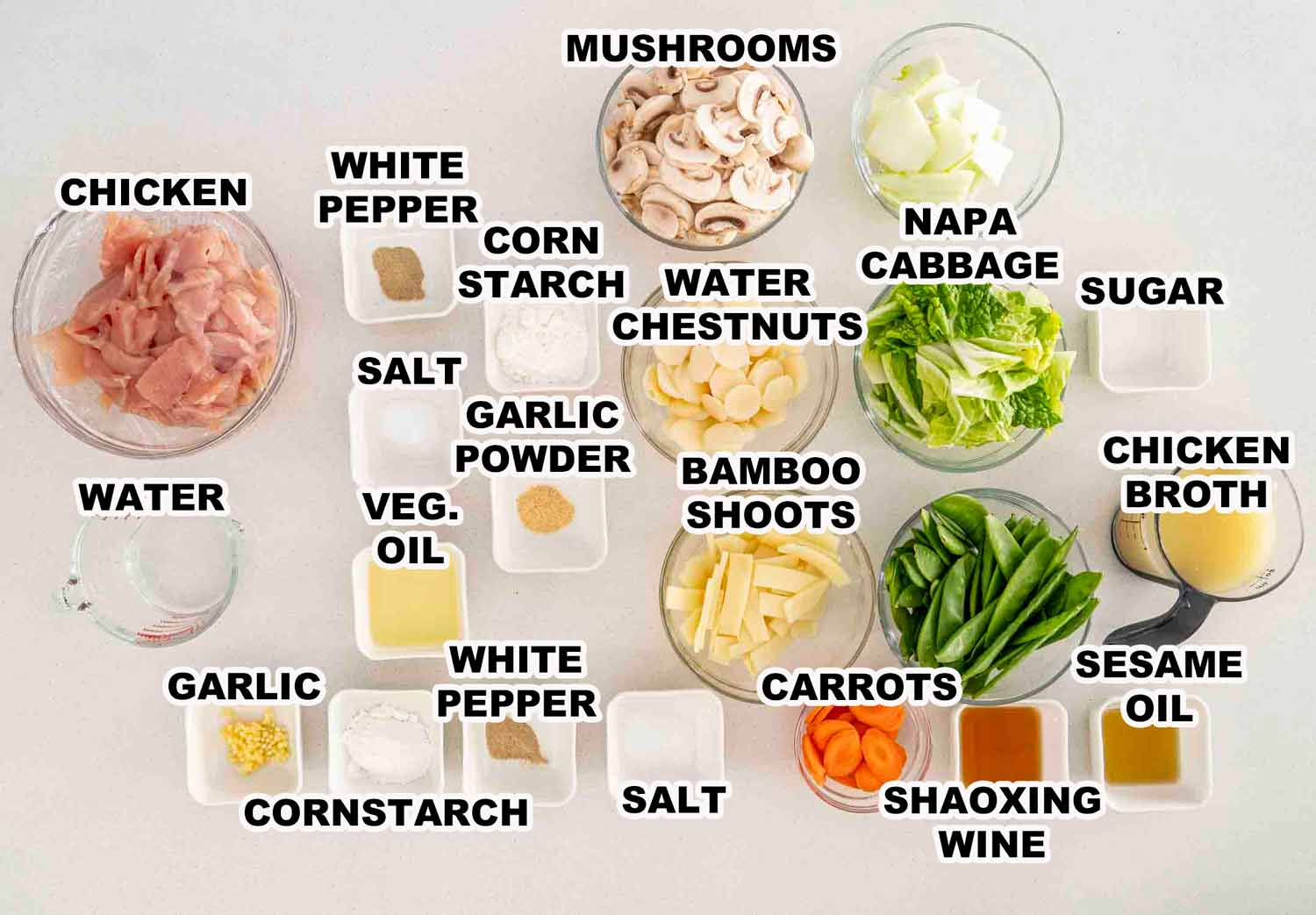 ingredients needed to make moo goo gai pan.