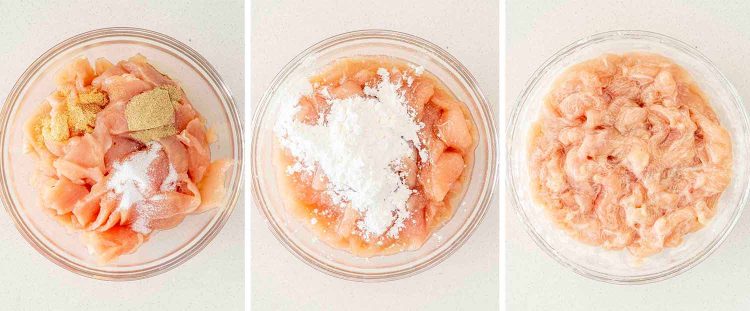process shots showing how to make moo goo gai pan.