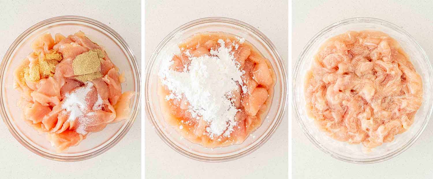 process shots showing how to make moo goo gai pan.