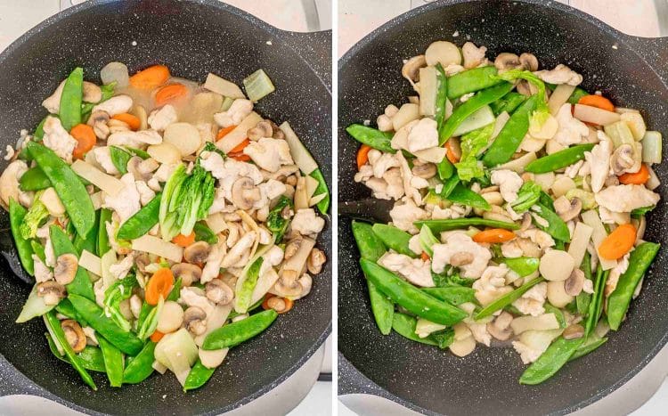 process shots showing how to make moo goo gai pan.