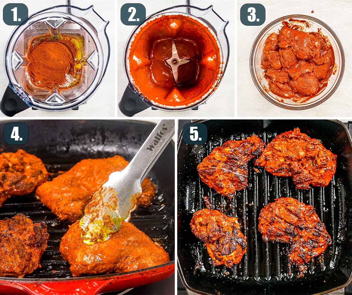 detailed process shots showing how to make pollo asado.