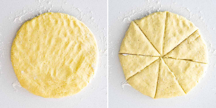 process shots showing how to make irish potato cakes (potato farls).