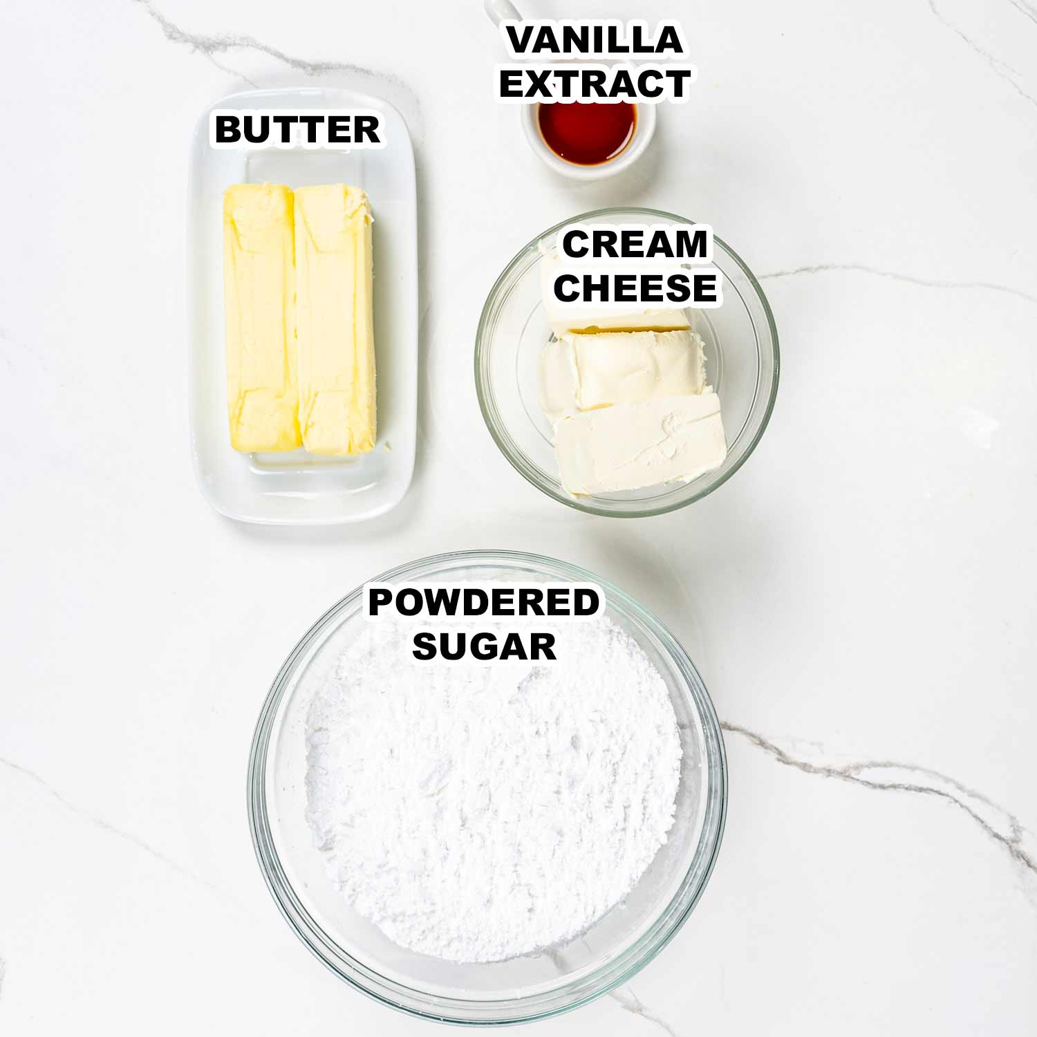 ingredients needed to make cream cheese frosting.