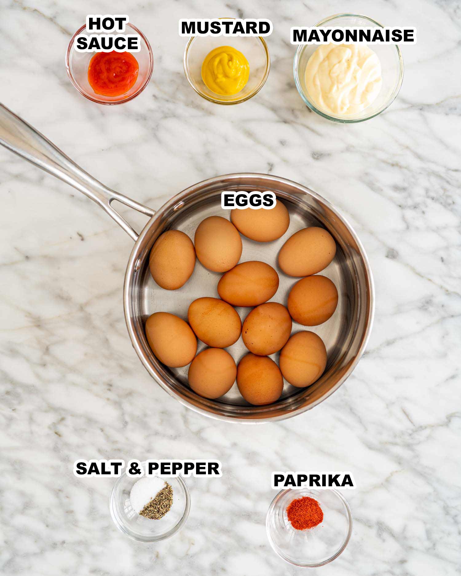 ingredients needed to make deviled eggs.
