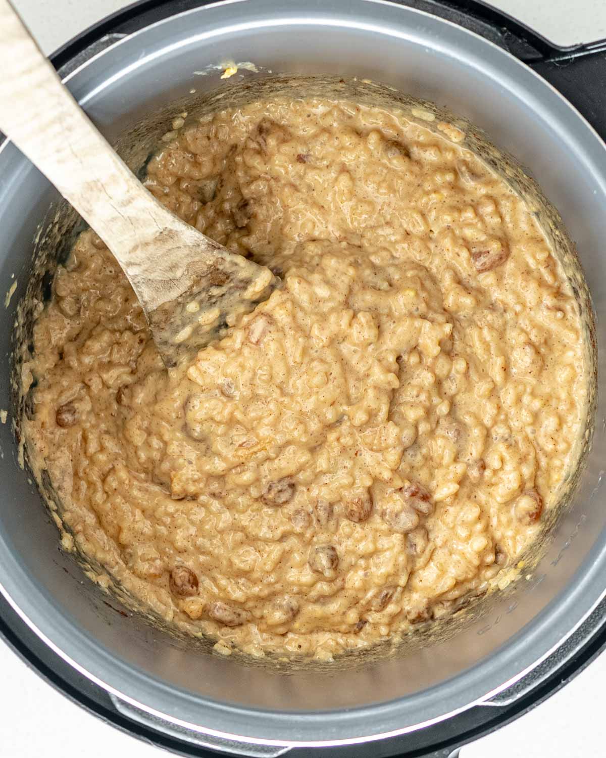 rice pudding freshly made in an instant pot.