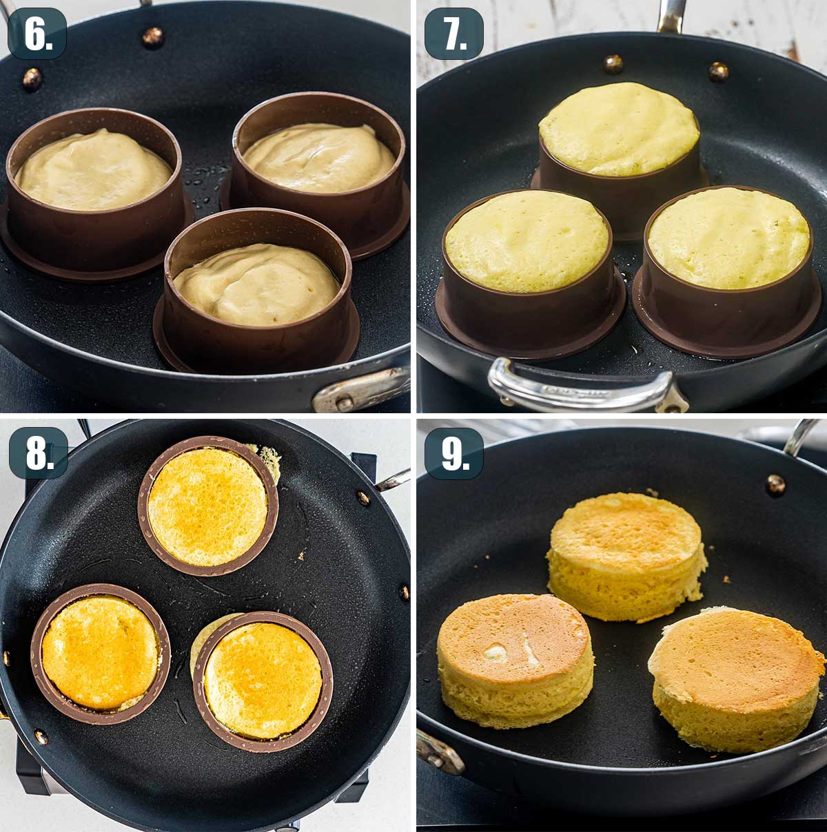 detailed process shots showing how to cook japanese pancakes.
