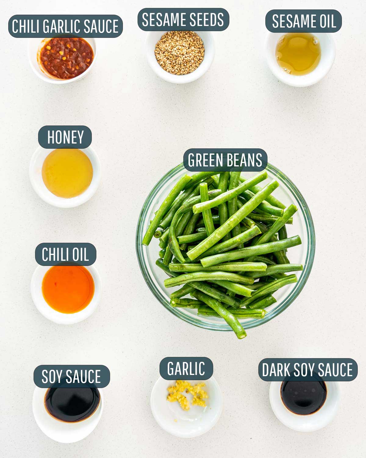 overhead shot of ingredients needed to make asian style green beans.