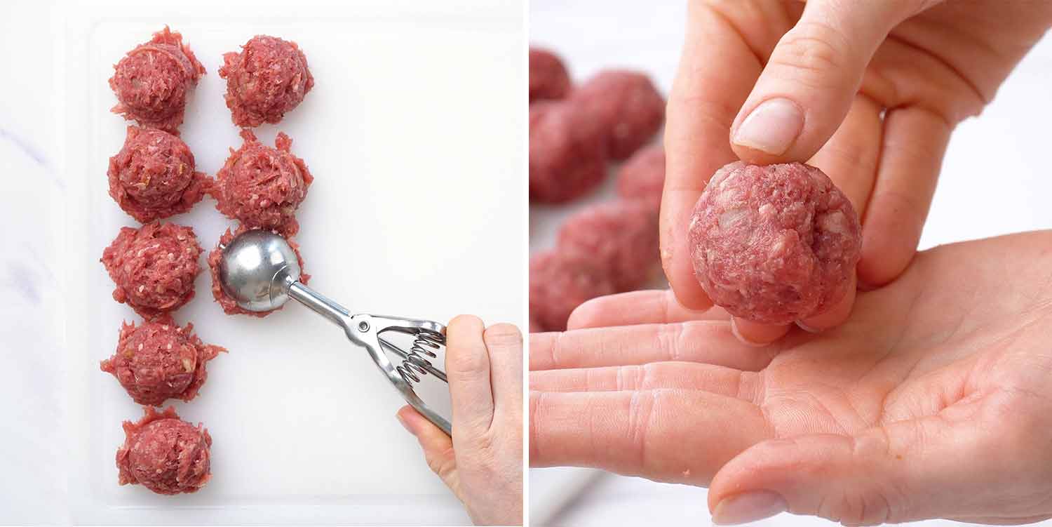 process shots showing how to make swedish meatballs.