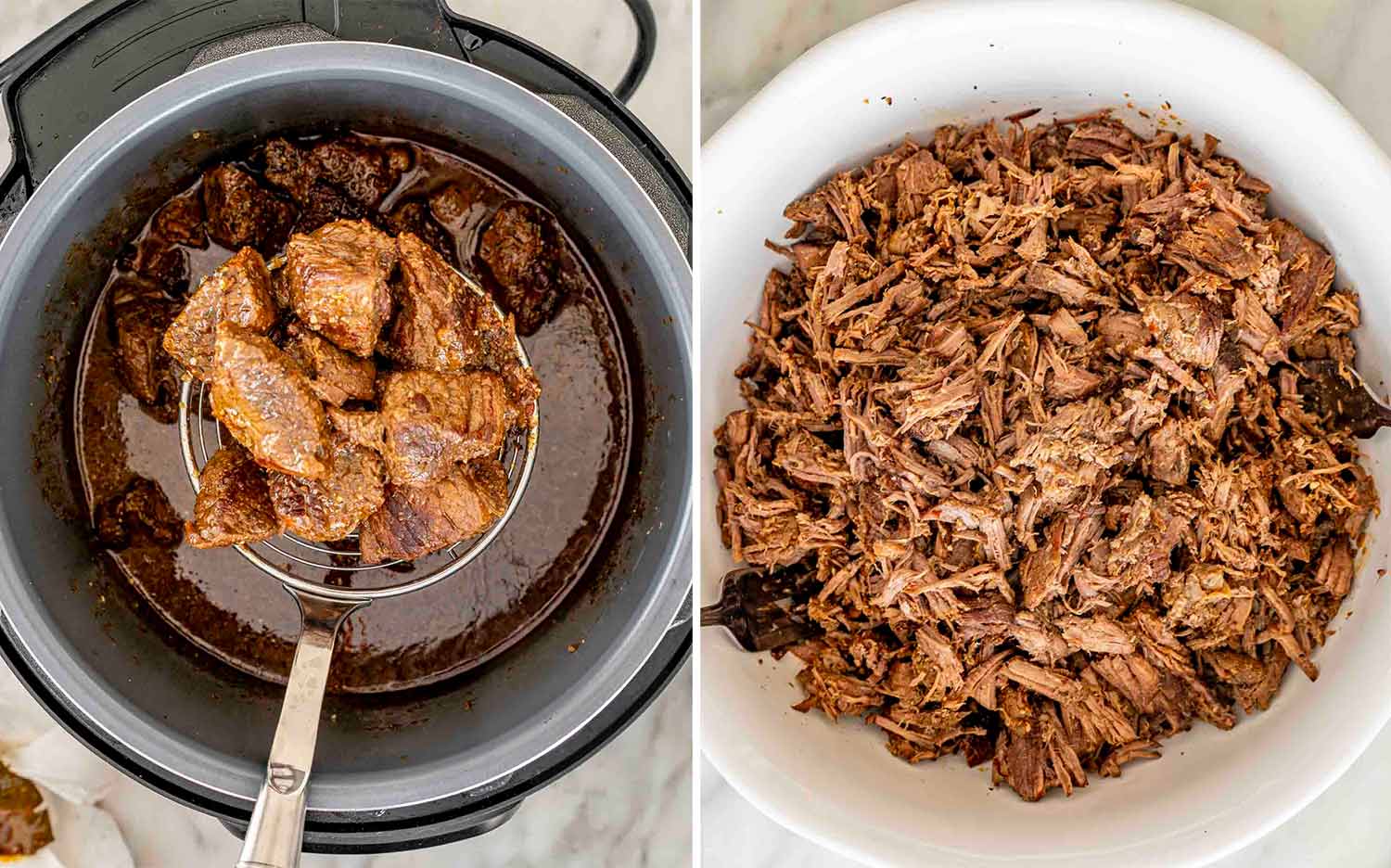 process shots showing how to make barbacoa beef.