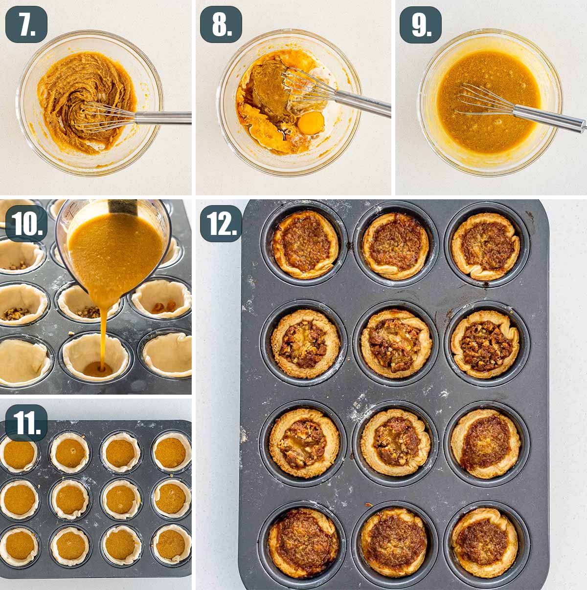 process shots showing how to make filling and assemble butter tarts.