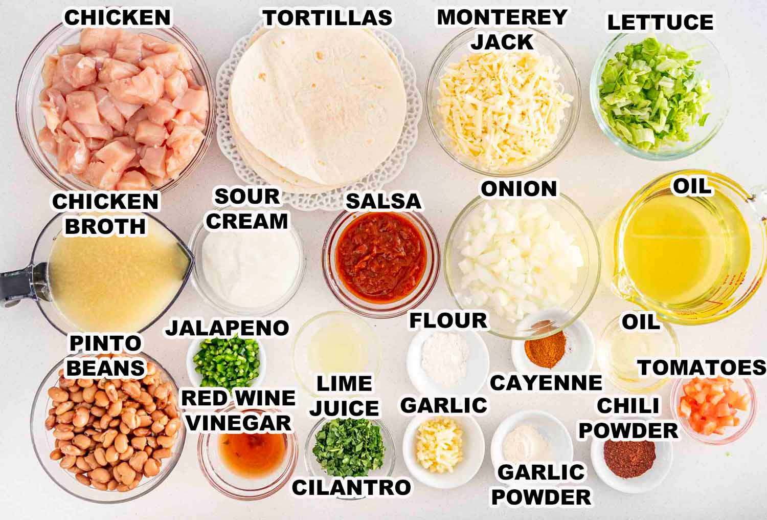 ingredients needed to make chicken chimichangas.