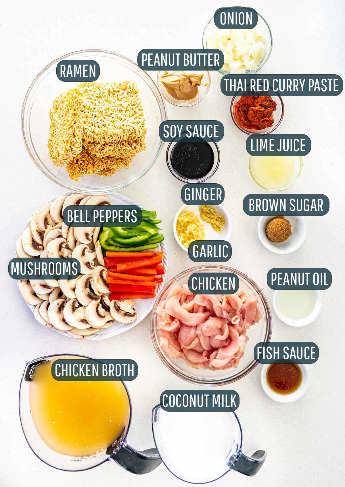 ingredients needed to make thai chicken ramen.
