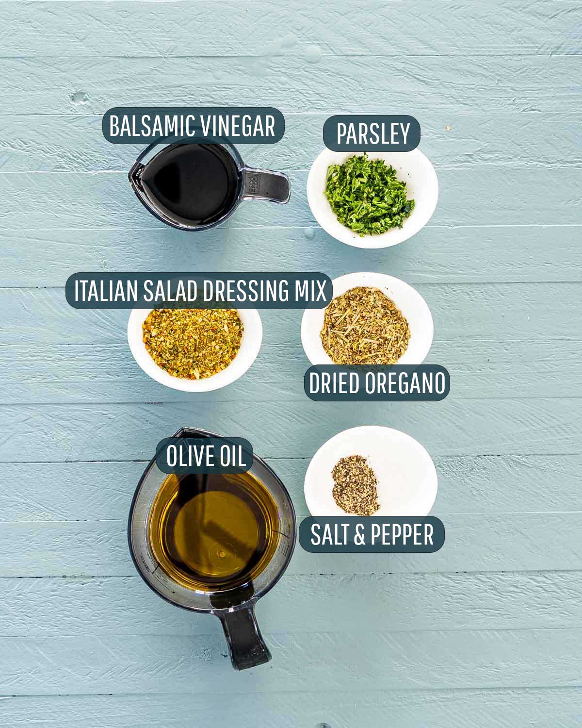 ingredients needed to make antipasto salad dressing.