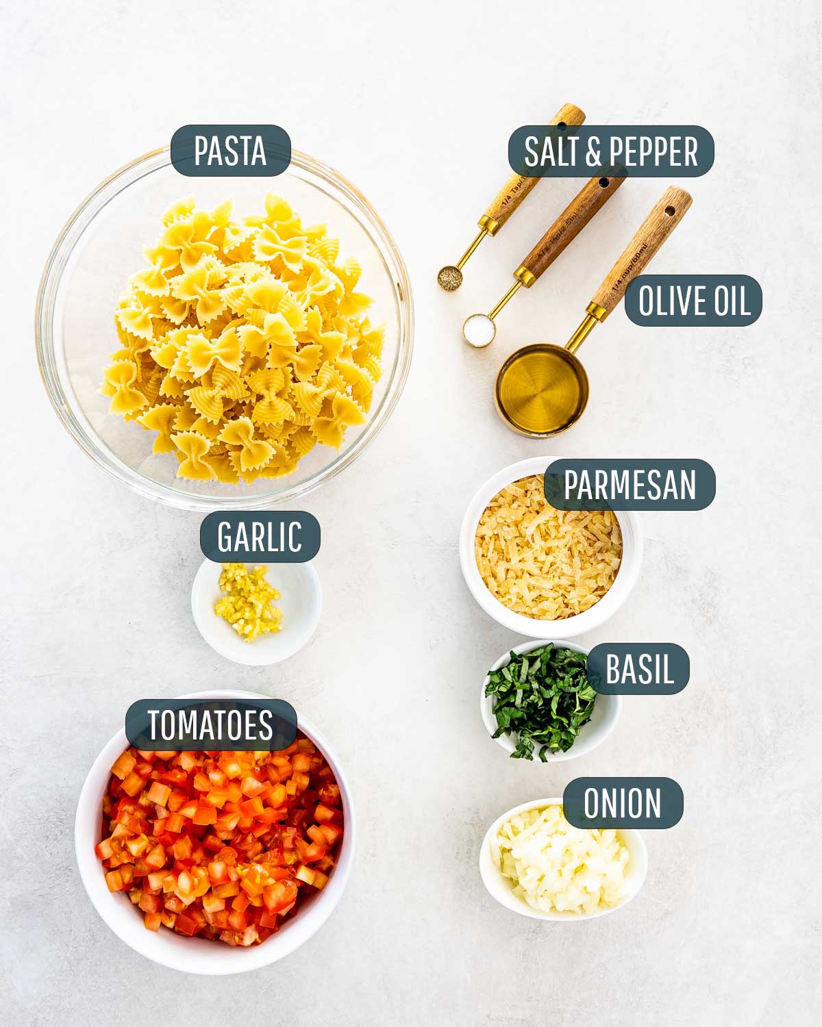 ingredients needed to make bruschetta pasta.