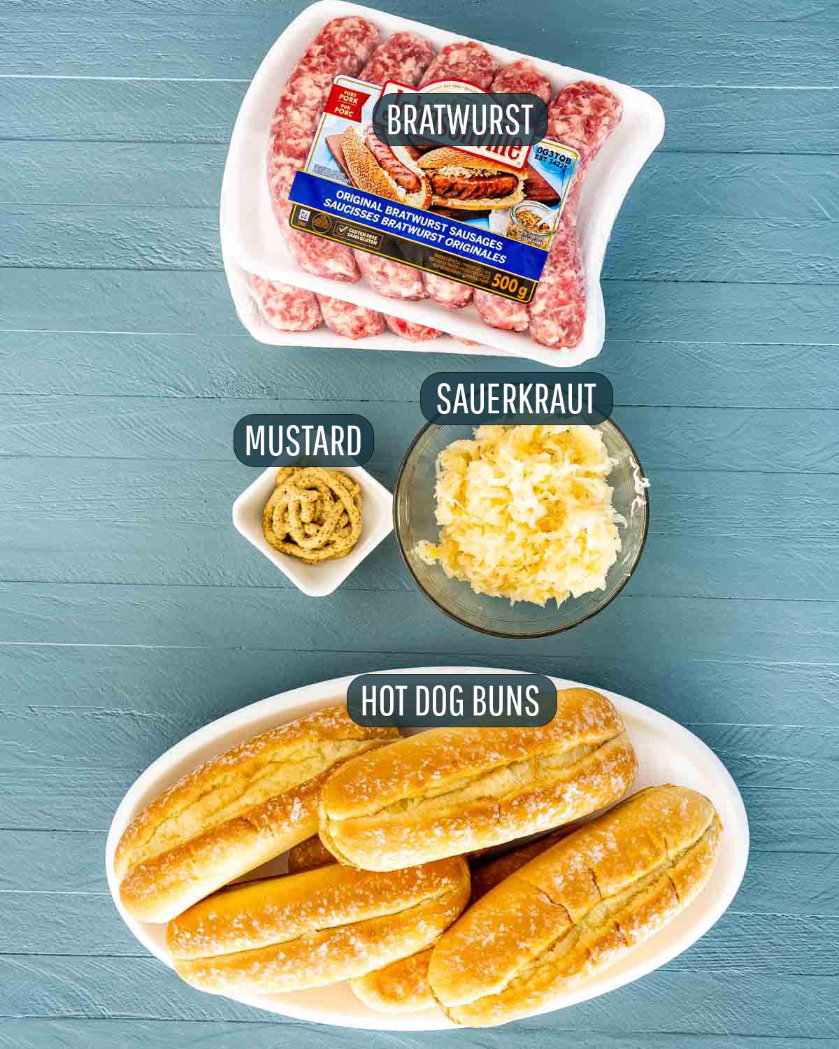ingredients needed to make grilled bratwurst.