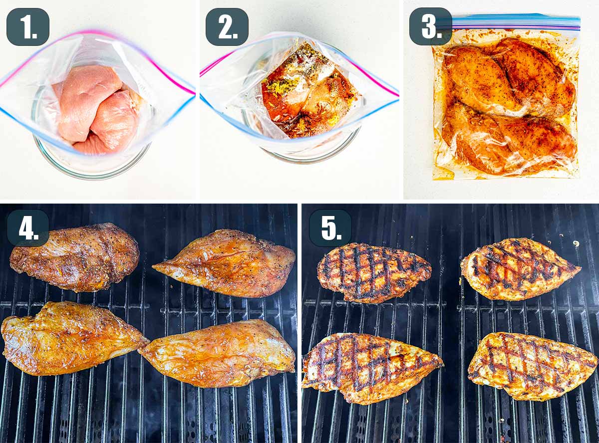 process shots showing how to grill chicken breast.