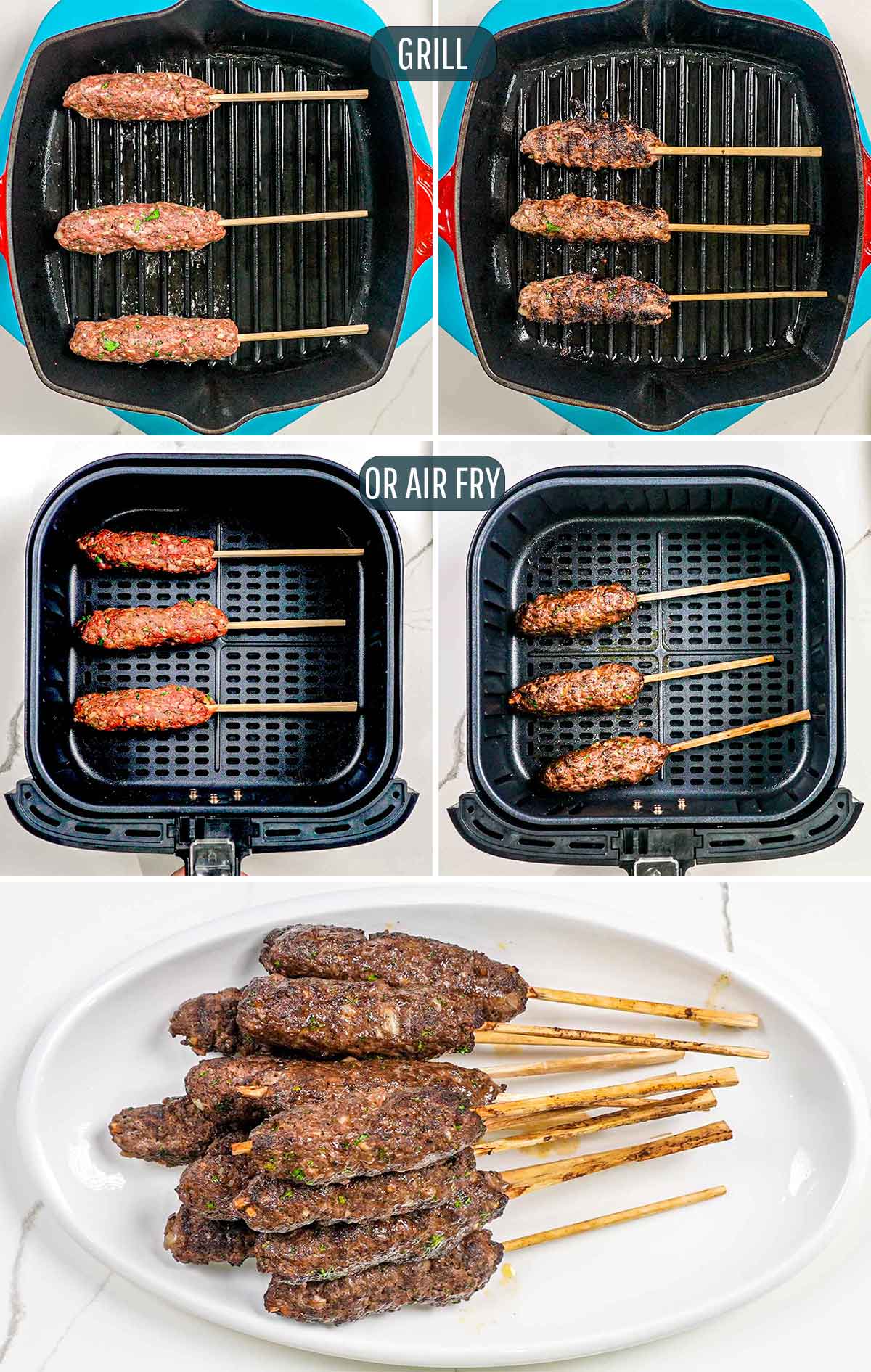 process shots showing how to grill or air fry koftas.