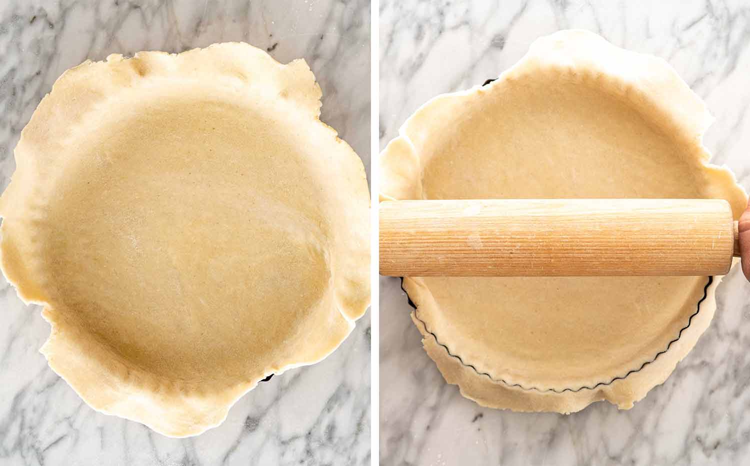 process shots showing how to make quiche lorraine.