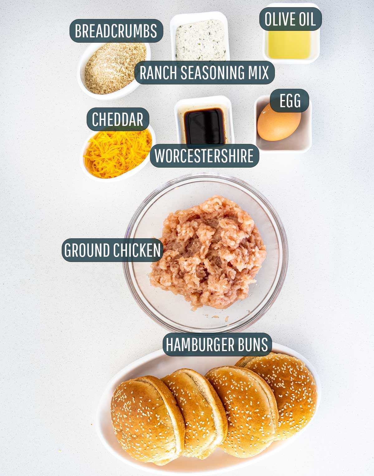 ingredients needed to make chicken ranch burgers.
