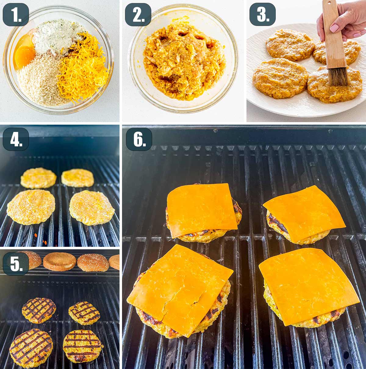 process shots showing how to make chicken ranch burgers.