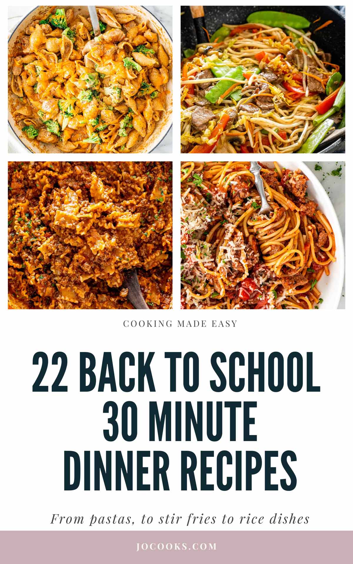 collage for 22 back to school 30 minute dinner recipes.