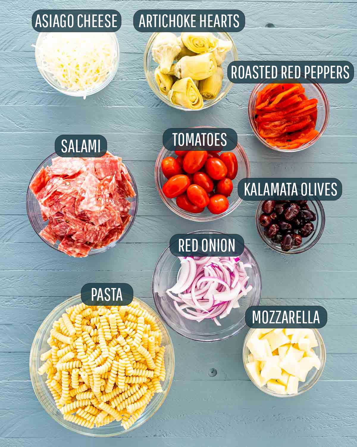 ingredients needed to make antipasto salad.