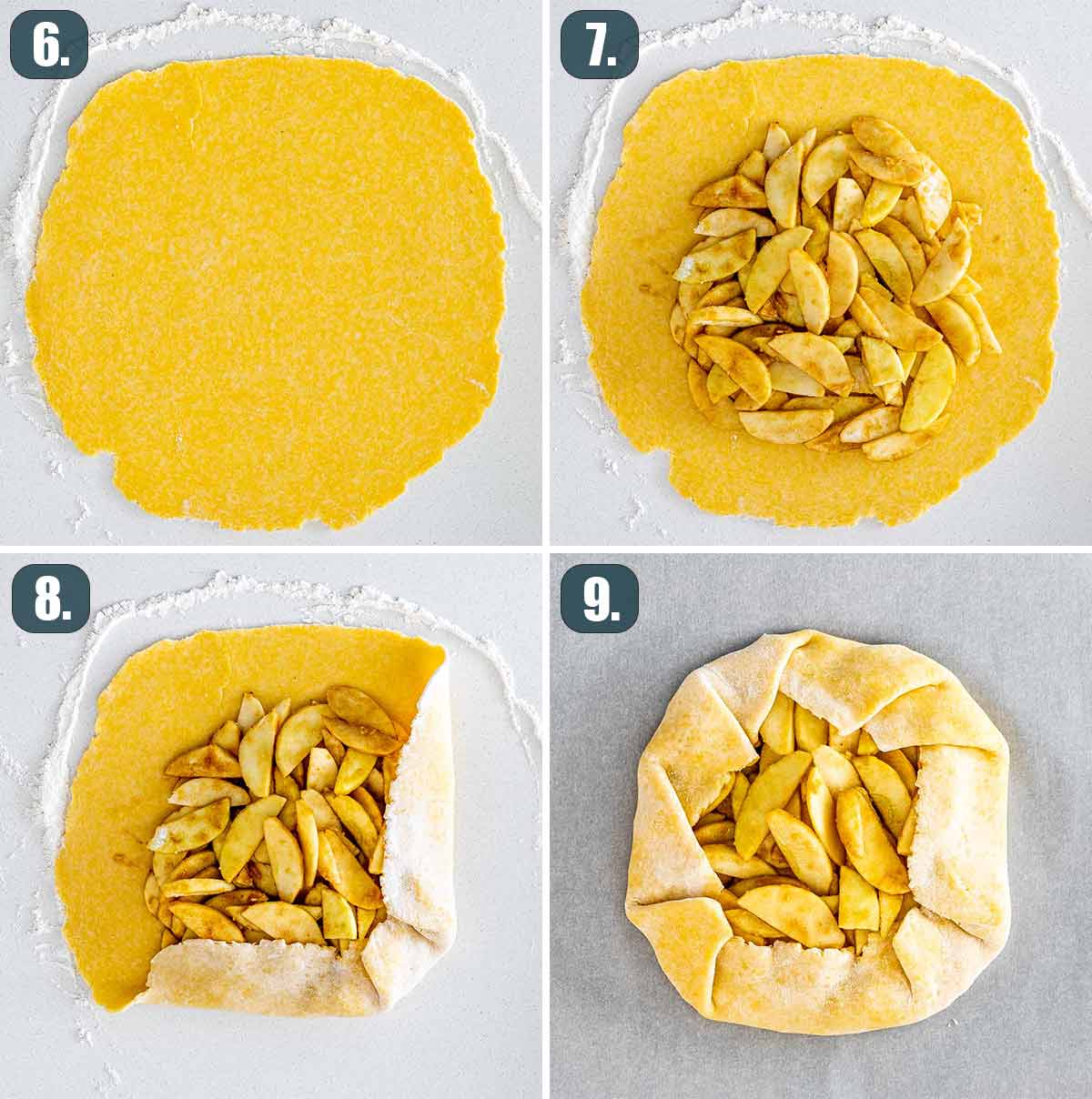 process shots showing how to make an apple galette.