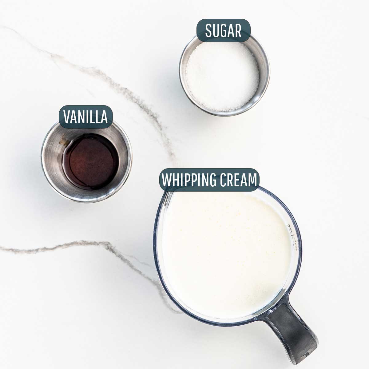 ingredients needed to make vanilla whipped cream.