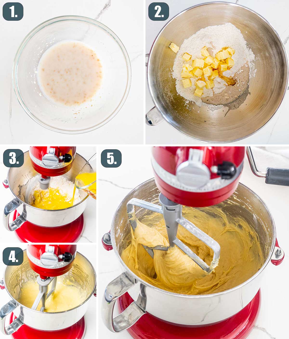 process shots showing how to make rum baba dough.