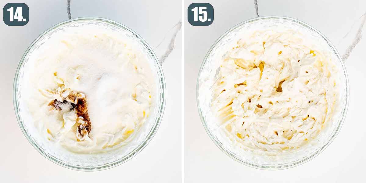 process shots showing how to make vanilla whipped cream.