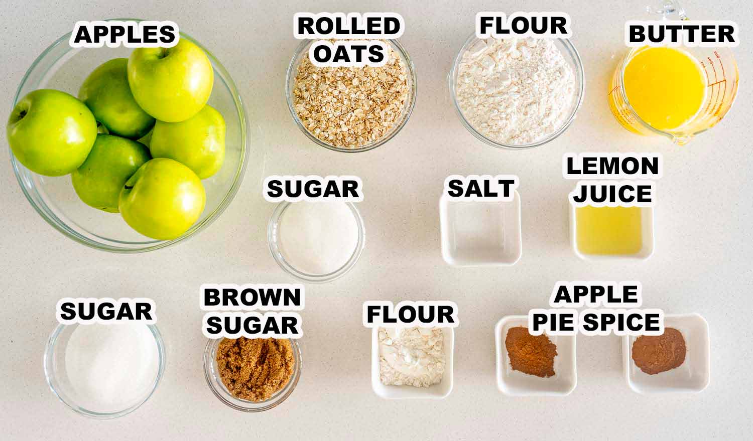 ingredients needed to make apple crumble.