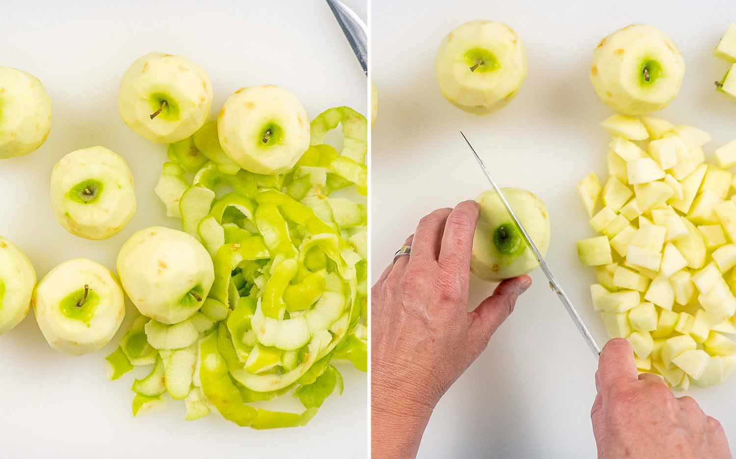 process shots showing how to make apple crumble.