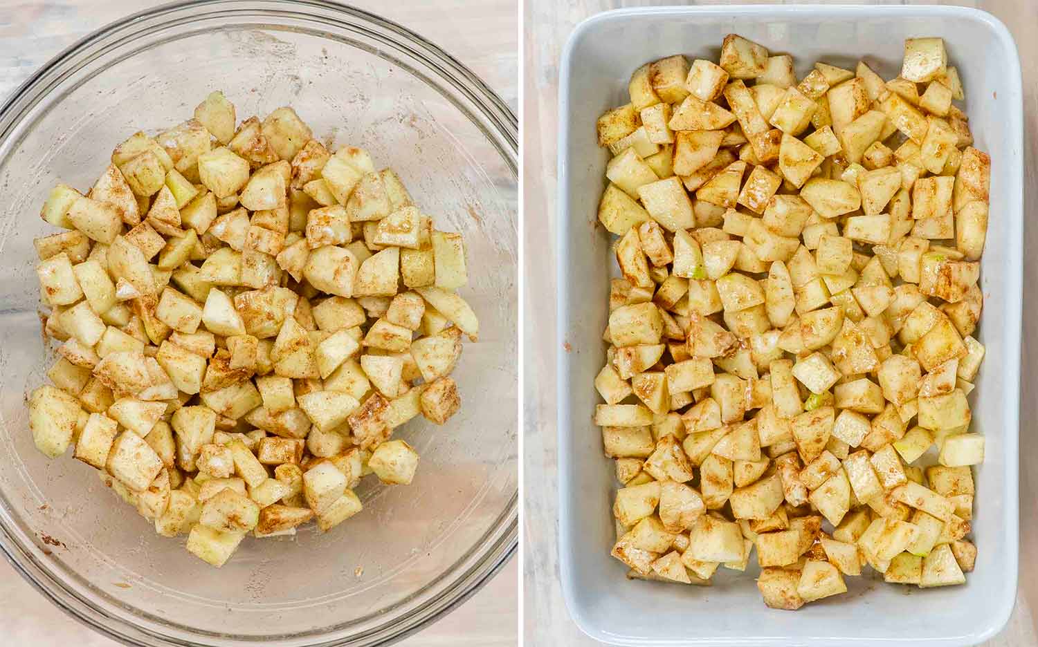 process shots showing how to make apple crumble.